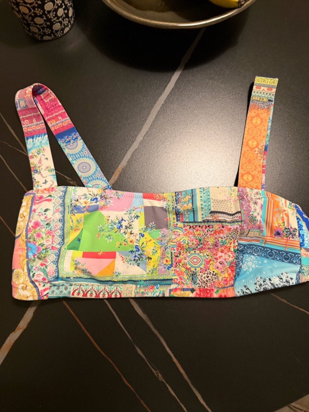 Johnny Was Multicolor Patchwork Bikini Top - Green, Pink, Orange, Blue - Picture 10 of 11